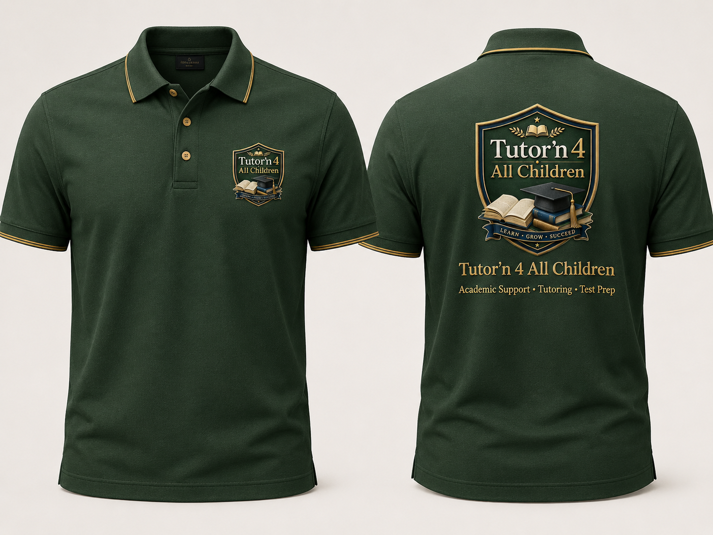 Forest green polo with Tutor'n 4 All Children crest